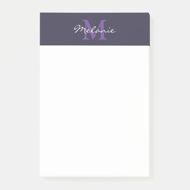 Post-it® Monogramme Moderne Bleu Indigo et Lavande (Devant)