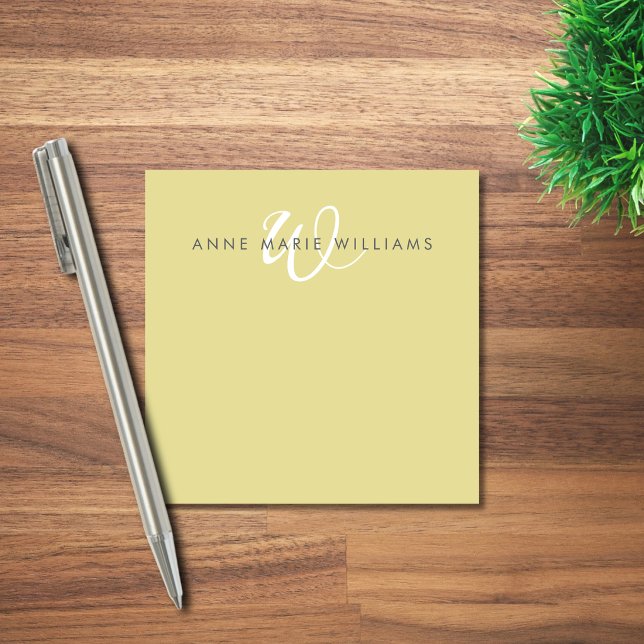 Post-it® Monogramme moderne Chartreuse blanc en écriture (Créateur téléchargé)