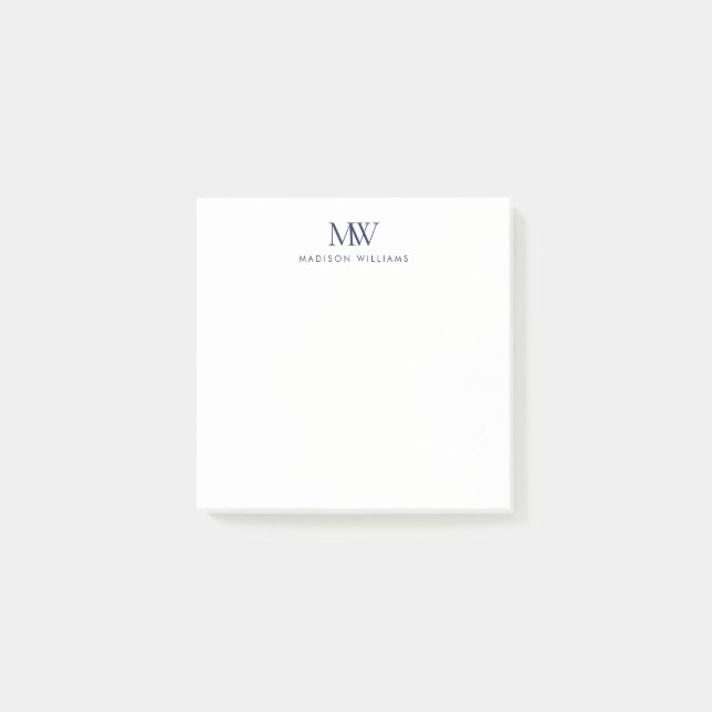 Post-it® Monogramme Moderne Élégant Simple Bleu Marine (Devant)
