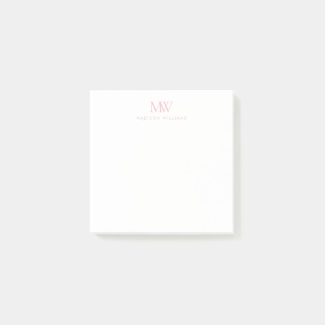 Post-it® Monogramme Moderne Élégant Simple Rose (Devant)