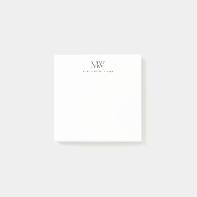 Post-it® Monogramme Moderne Élégant Simple Vert Olive (Devant)
