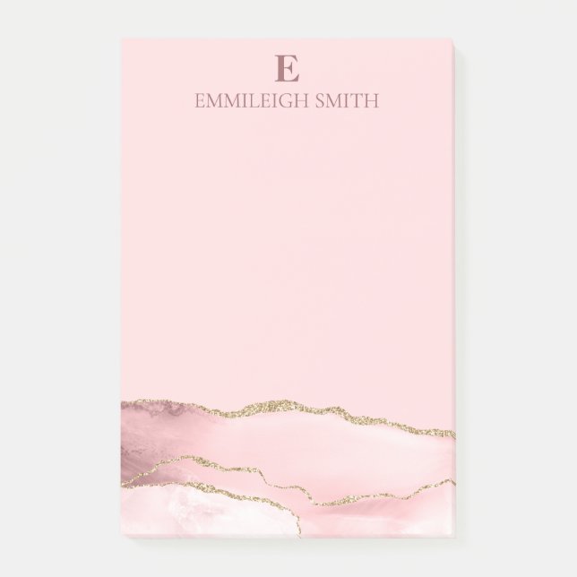 Post-it® Monogramme moderne en marbre rose or (Devant)