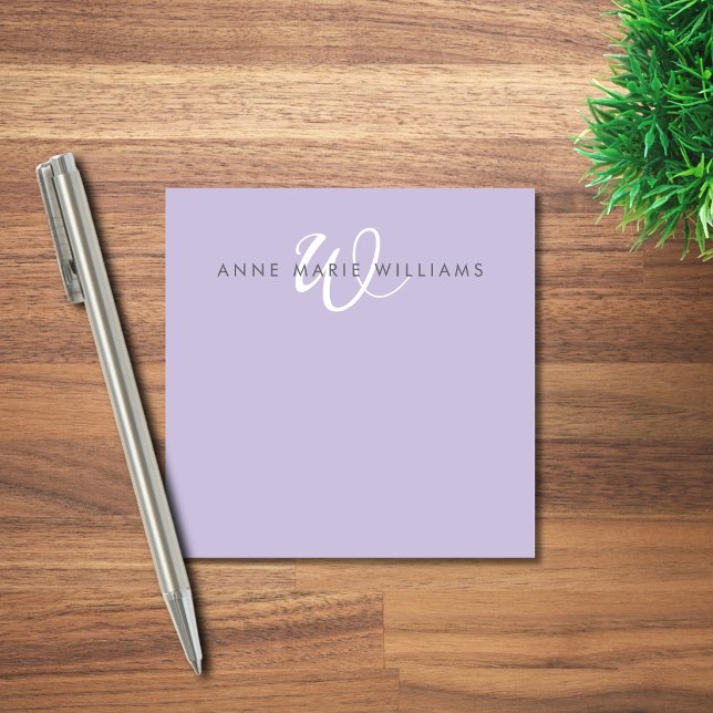 Post-it® Monogramme Moderne Lavande Écriture Blanche (Créateur téléchargé)
