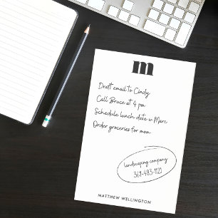 Post-it® Monogramme moderne minimaliste noir blanc uni