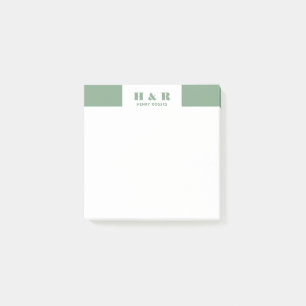 Post-it® Monogramme moderne minimaliste Sage-Green et blanc