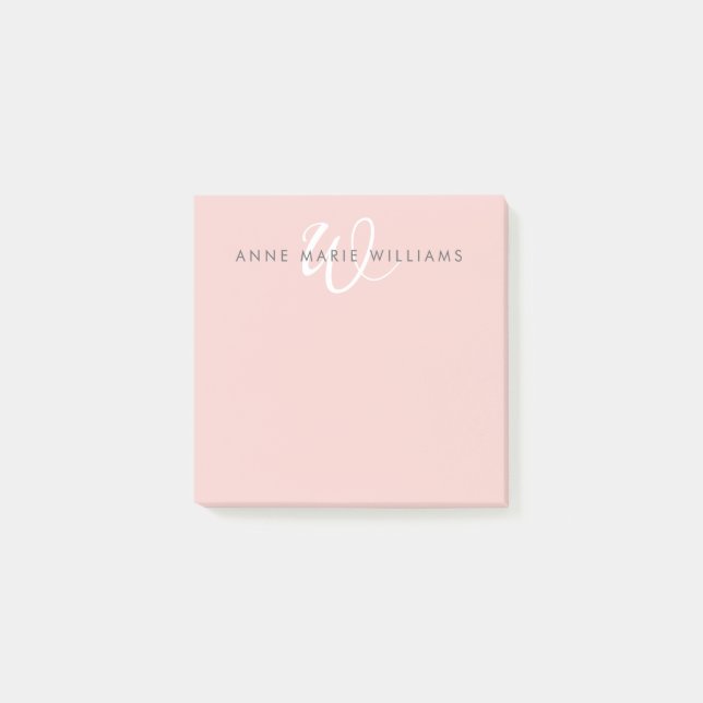 Post-it® Monogramme Moderne Rose Pâle Blanc (Devant)