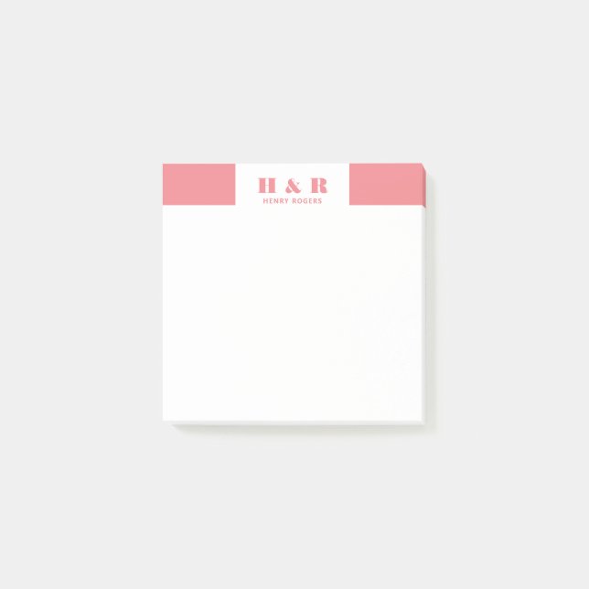 Post-it® Monogramme moderne rose sur blanc (Devant)