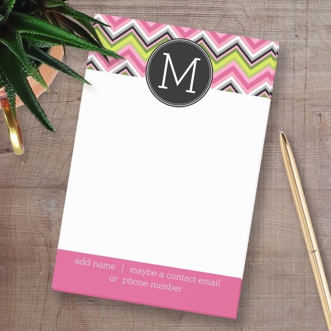 Post-it® Monogramme Motif rose chaud, chaux et noir de Chev (Custom Post-it Note Pads - Add your name and other text)