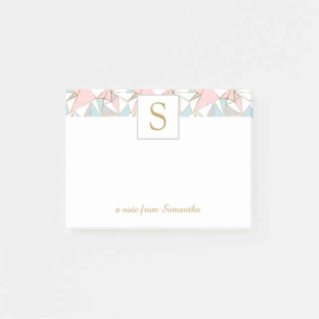 Post-it® Monogramme Motif triangulaire rose et bleu (Devant)