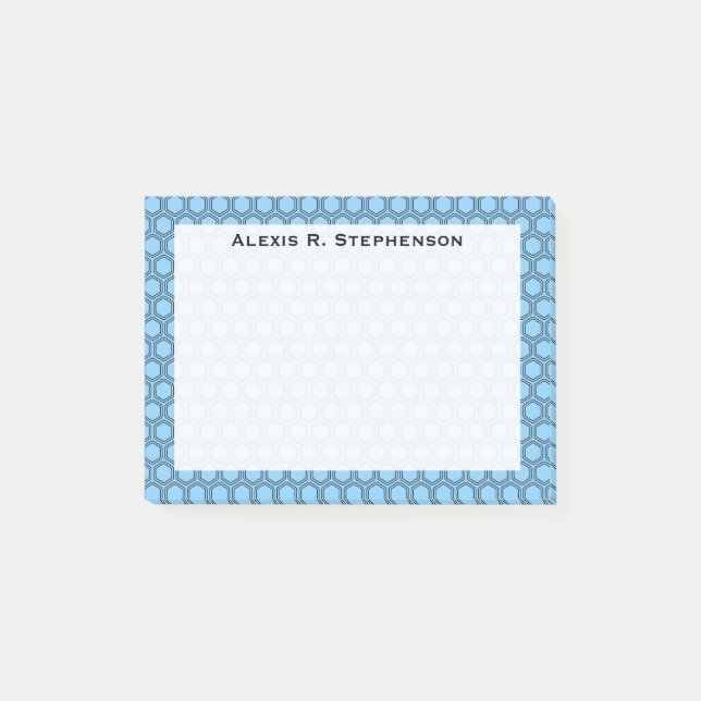 Post-it® Monogramme Nid d'abeille noir sur fond bleu ciel (Devant)