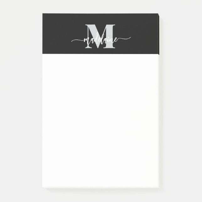 Post-it® Monogramme noir argent blanc personnel (Devant)