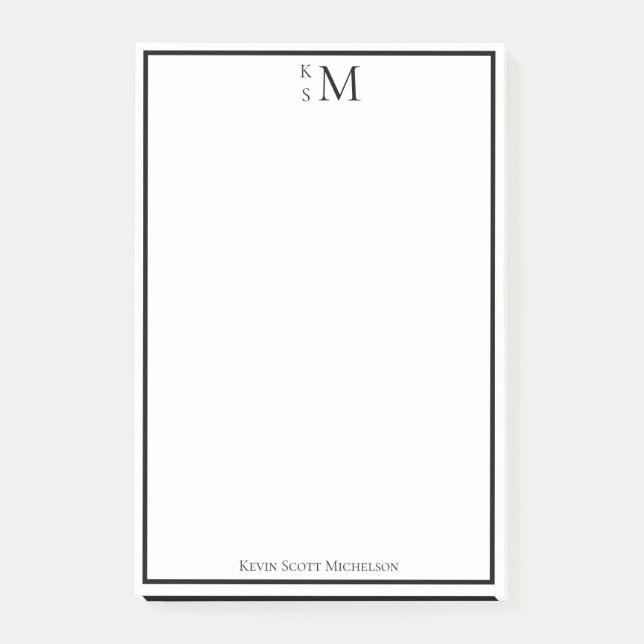 Post-it® Monogramme Noir Blanc Élégant Professionnel  (Devant)