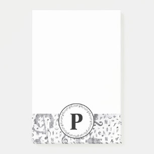 Post-it® Monogramme Noir et blanc Musique Vintage Note