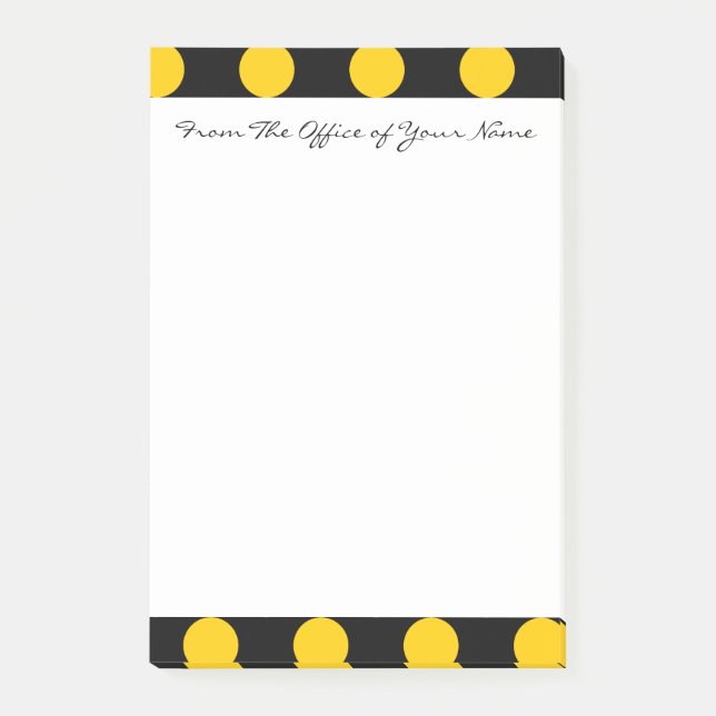 Post-it® Monogramme noir Jaune Chic Polka Motif (Devant)
