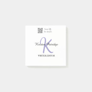 Post-it® Monogramme nom écrivain violet modifier code QR en