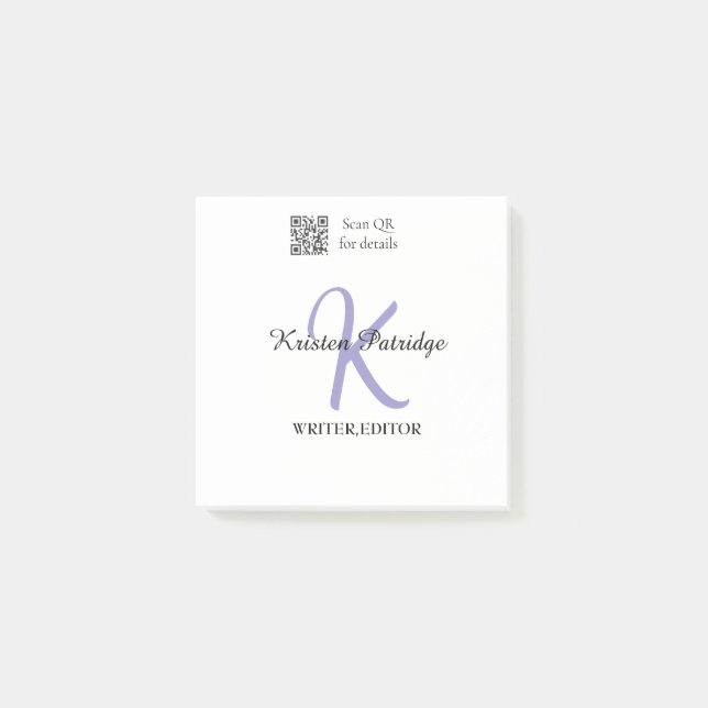 Post-it® Monogramme nom écrivain violet modifier code QR en (Devant)