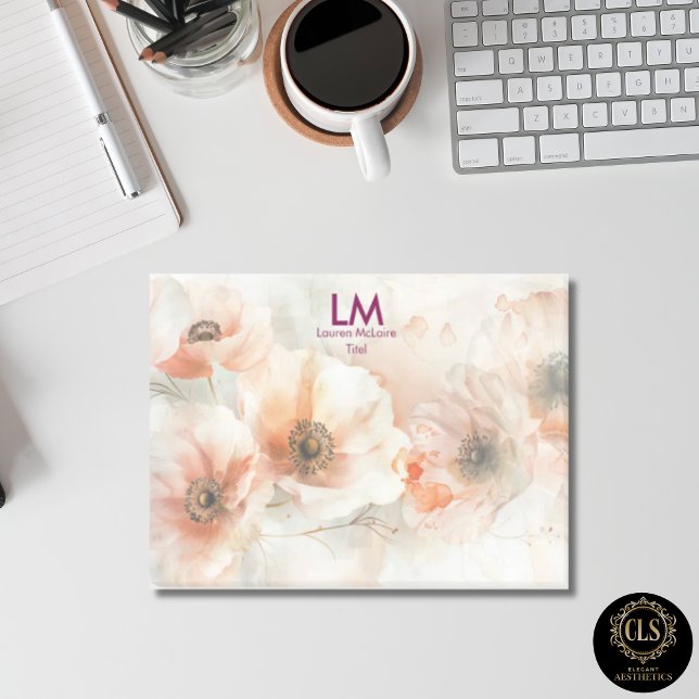 Post-it® Monogramme Nom Pivoines Pêche Vintage (Vintage Peach Peonies Monogram Name Post-it Notes)