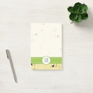 Post-it® Monogramme - Oiseaux, Feuilles, baies - Jaune vert