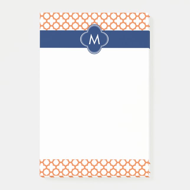 Post-it® Monogramme Orange et Royal Blue Quatrefoil (Devant)