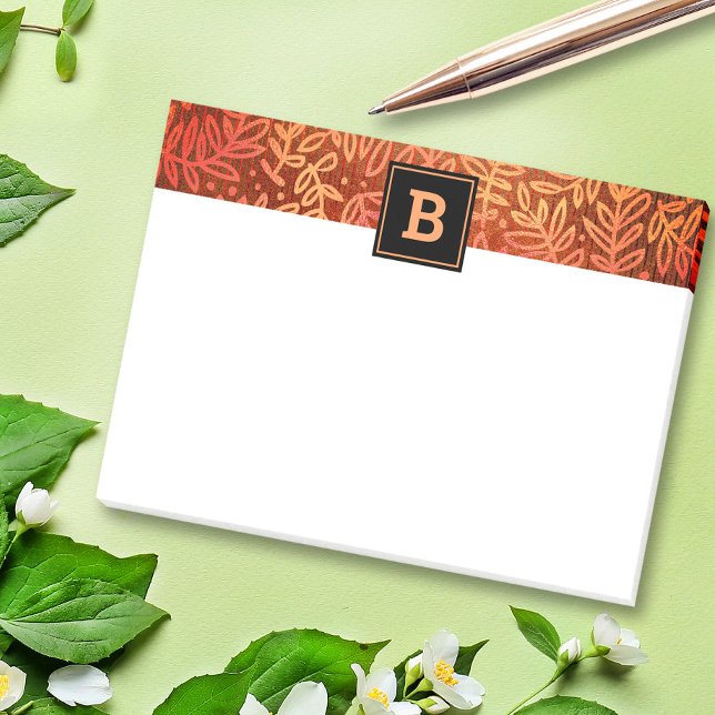 Post-it® Monogramme orange feuille botanique motif moderne (Créateur téléchargé)