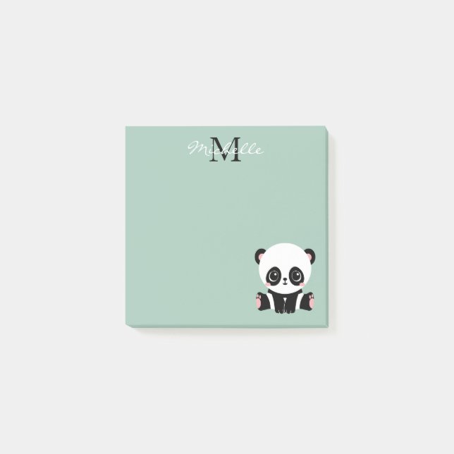 Post-it® Monogramme Panda assise mignonne Sage personnalisé (Devant)