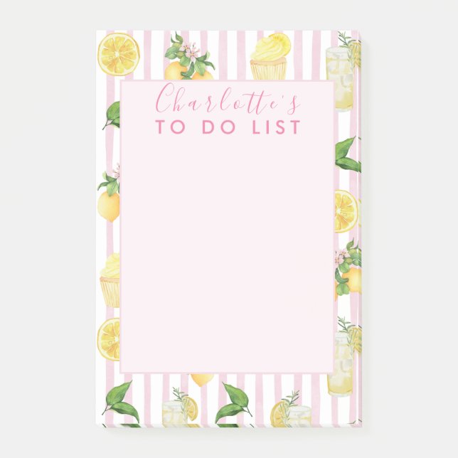 Post-it® Monogramme Personnalisé Aquarelle Lemons Lemonade (Devant)