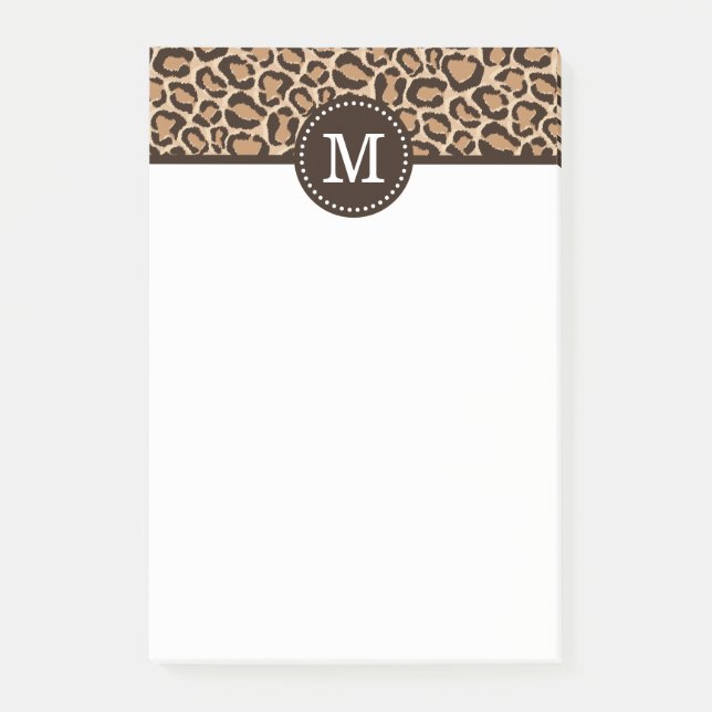 Post-it® Monogramme personnalisé Brown et Empreinte de léop (Devant)