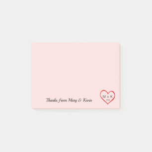 Post-it® Monogramme personnalisé Coeur rouge Mariage rose C