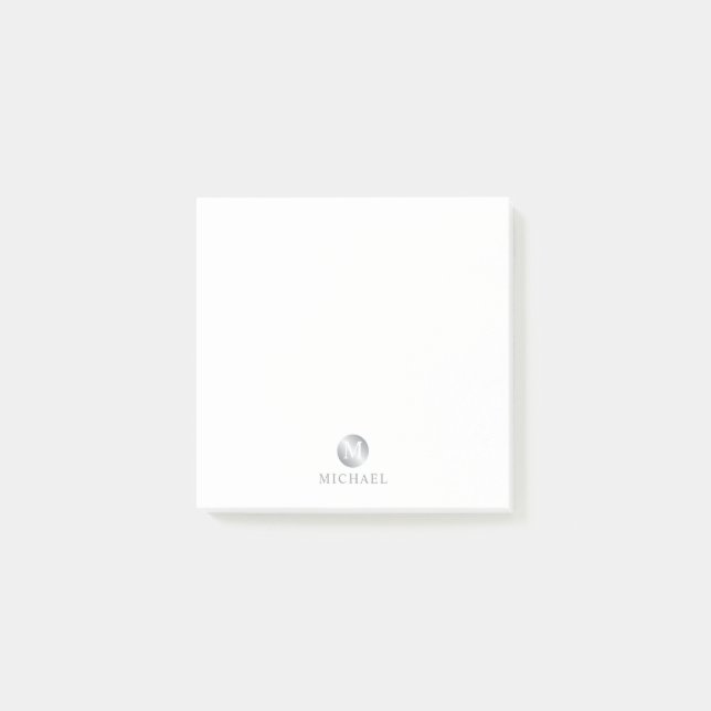 Post-it® Monogramme personnalisé de luxe blanc et argent (Devant)
