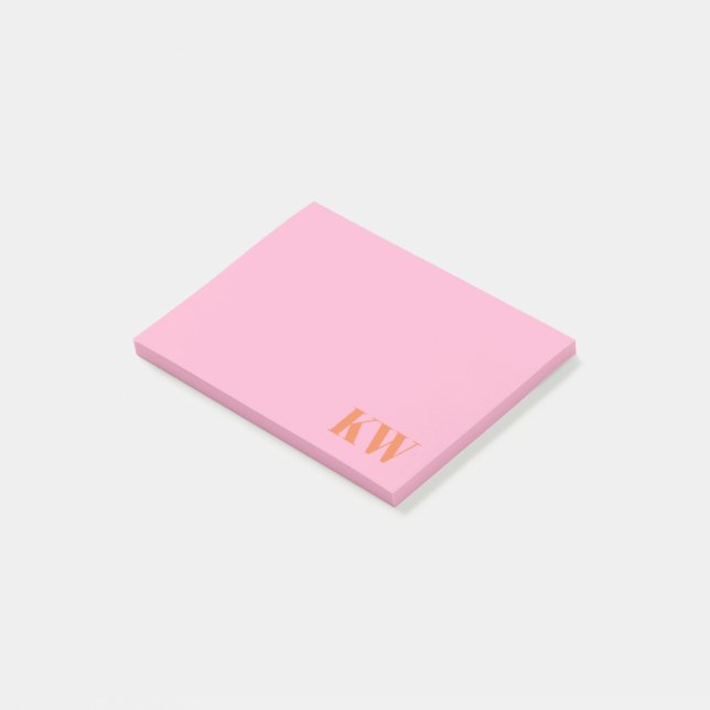 Post-it® Monogramme personnalisé d'initiales rose orange mo (Incliné)
