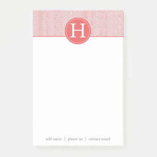 Post-it® Monogramme Personnalisé Élégant Chevron Corail