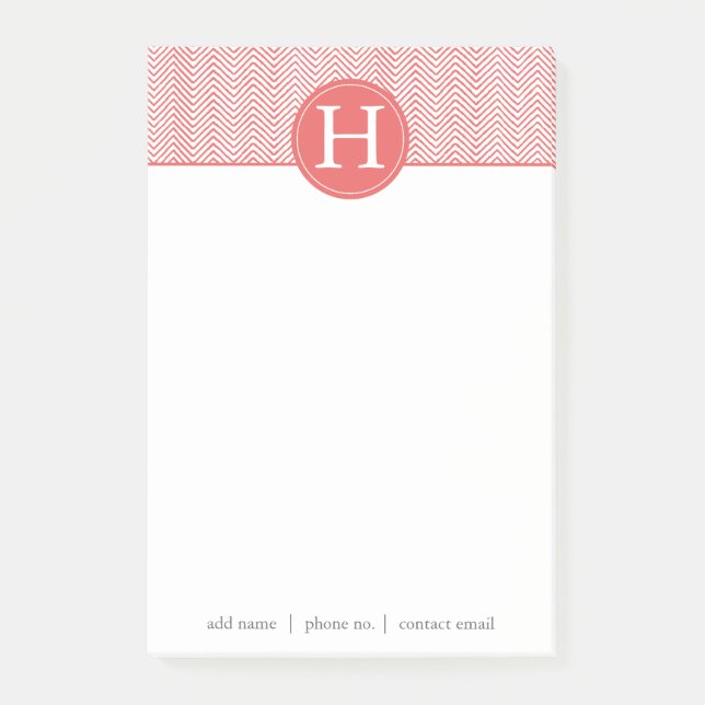 Post-it® Monogramme Personnalisé Élégant Chevron Corail (Devant)