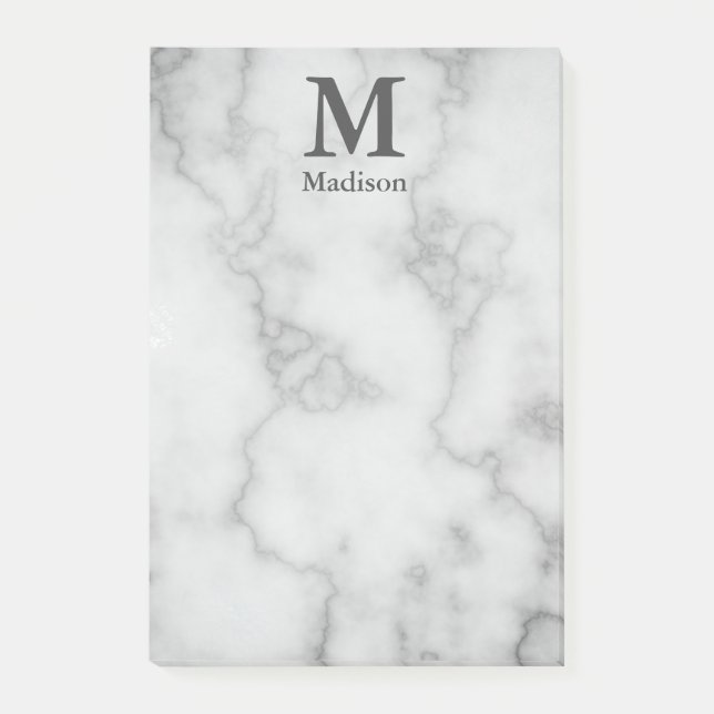 Post-it® Monogramme personnalisé et nom sur le marbre gris  (Devant)