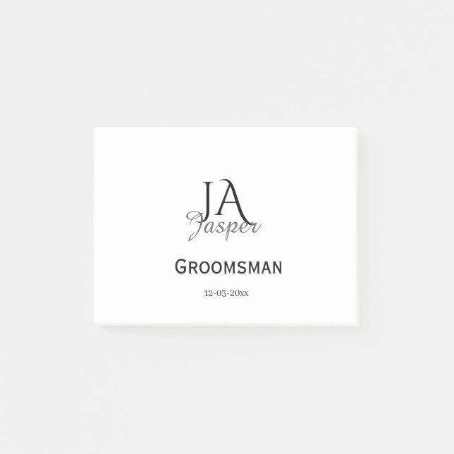 Post-it® Monogramme personnalisé garçon d'honneur nom date (Devant)
