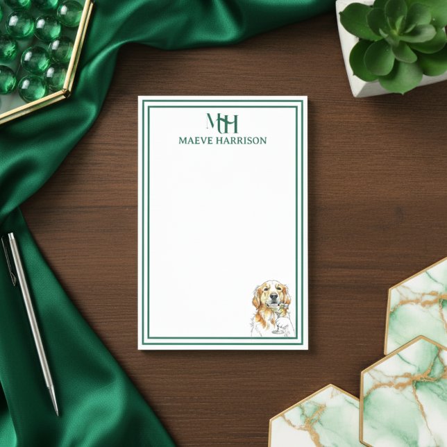 Post-it® Monogramme personnalisé Main tirée Golden Retrieve (Gift custom stationery to the dog lover in your life!)