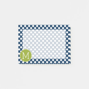Post-it® Monogramme personnalisé Pois bleu marine et vert c