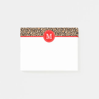 Post-it® Monogramme personnalisé rouge et Empreinte de léop