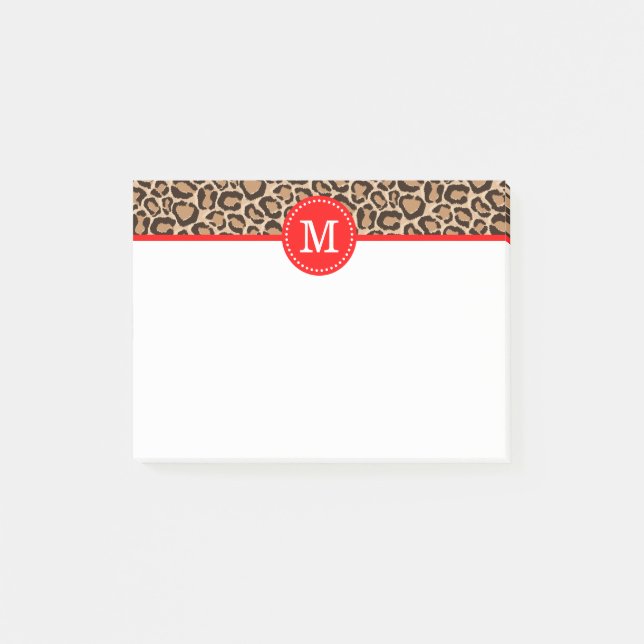 Post-it® Monogramme personnalisé rouge et Empreinte de léop (Devant)