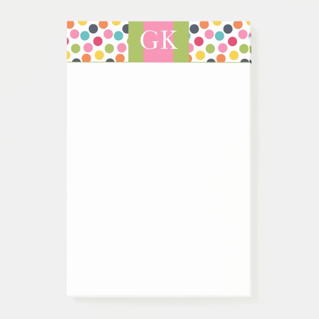 Post-it® Monogramme Pointe vert et rose Pointe Pointe Note (Devant)