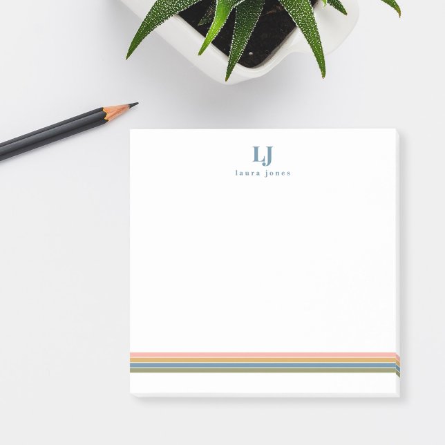 Post-it® Monogramme Rayures Rétro Minimaliste (Créateur téléchargé)