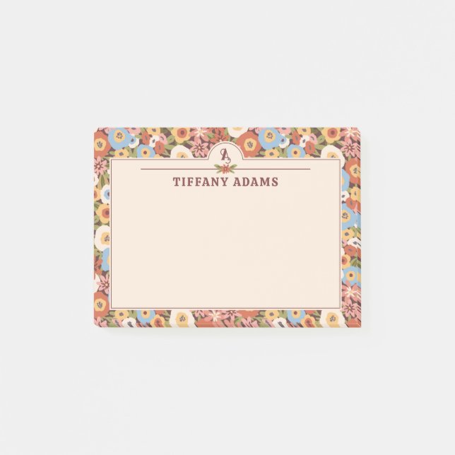 Post-it® Monogramme Rétro Fleurs Ditsy Abstraites (Devant)