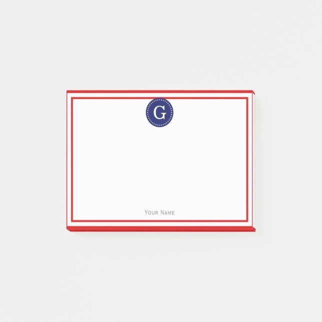 Post-it® Monogramme rond encadré rouge Navy 1I (Devant)