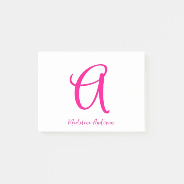 Post-it® Monogramme rose chaud moderne Feminine (Devant)
