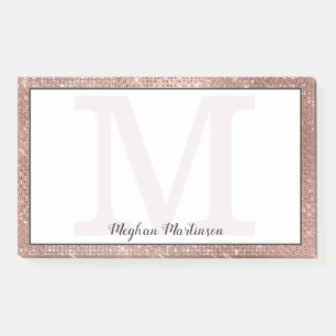 Post-it® Monogramme Rose d'or Glam Sparkle Nom Grand