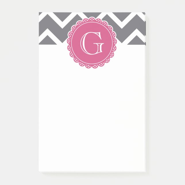 Post-it® Monogramme rose gris Chevron (Devant)