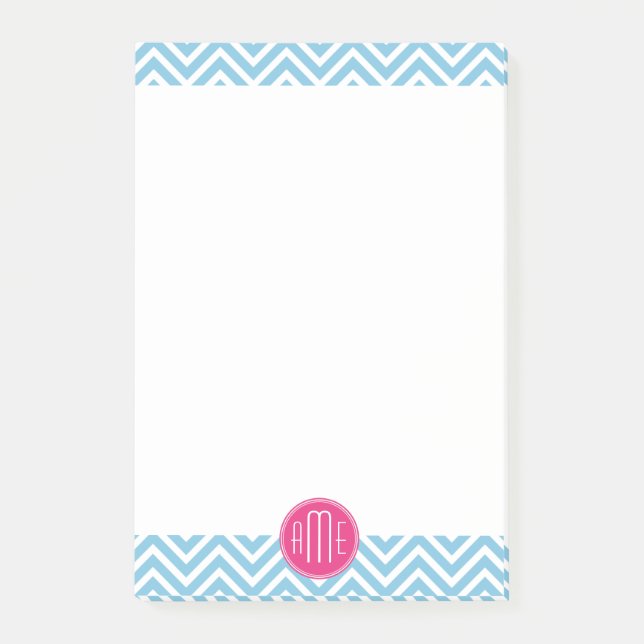 Post-it® Monogramme rose magenta avec Chevron bleu clair (Devant)