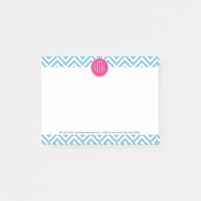 Post-it® Monogramme rose magenta avec Chevron bleu-clair (Devant)