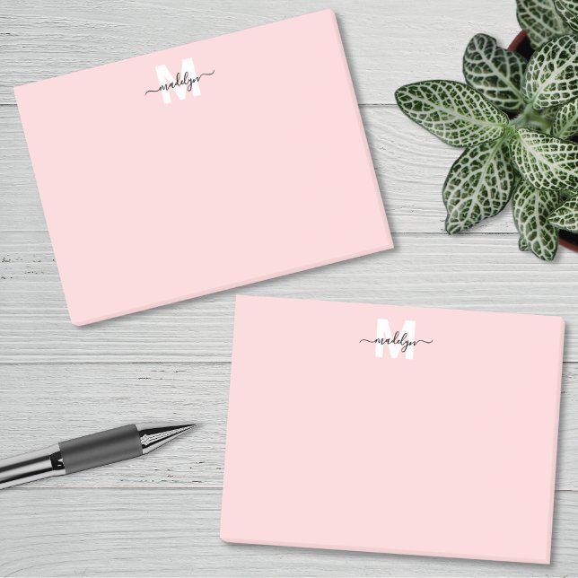 Post-it® Monogramme Rose Pâle (Blush Pink Monogram Post-it Notes)