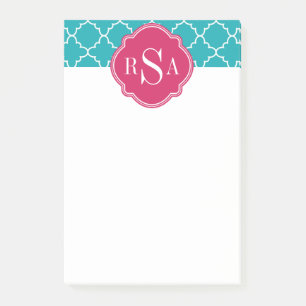 Post-it® Monogramme rose pâle de Trellis bleu