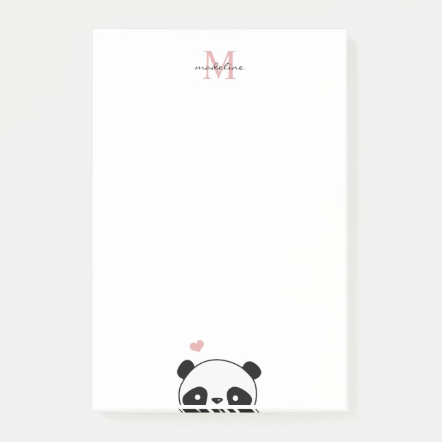 Post-it® Monogramme rose rose pâle Panda mignon Note post-i (Devant)